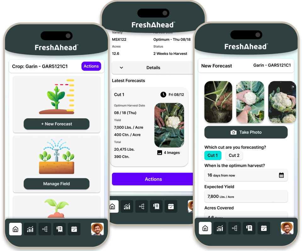 Screenshot of FreshAhead’s optimized forecasting and fulfillment software. Shows customer order data and weather conditions.